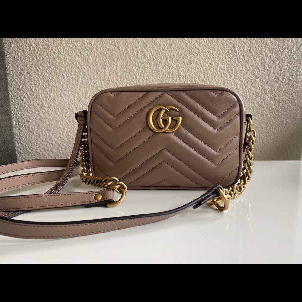 Gucci mini GG Marmont in dusty pink matelassé leather